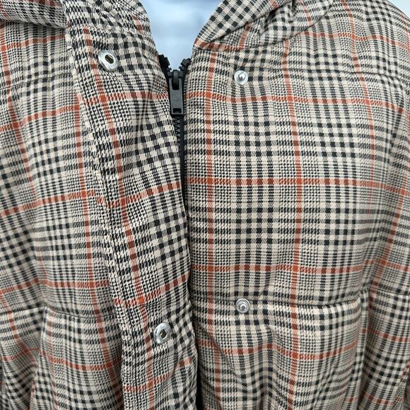 Ava & Viv Mid Length Puffer Jacket SZ 1X Tan Black Orange Hooded Snap Full Zip - Picture 8 of 14